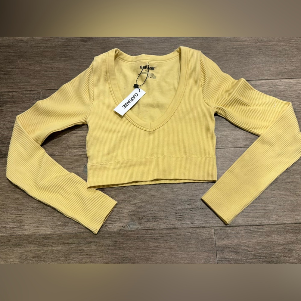 Yellow XS Garage ribbed long sleeve cropped top